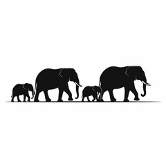 Silhouette of an elephant family walking together in a minimalist style © ayraislam