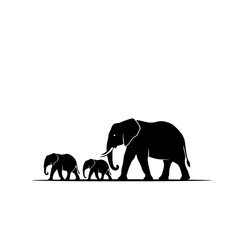Fototapeta premium A silhouette of an elephant family walking across a flat landscape