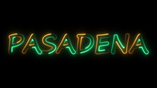 flickering neon Pasadena text animation. neon sign that flickers and glows with PASADENA