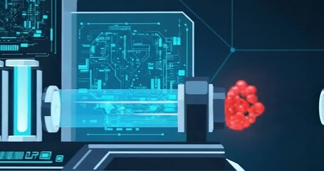 Futuristic laboratory setup showcasing advanced technology with glowing vials and machinery - Powered by Adobe