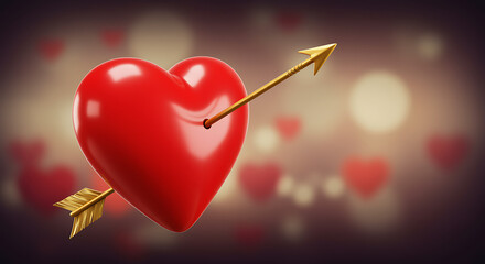 Heart struck by cupid's golden arrow on valentine day
