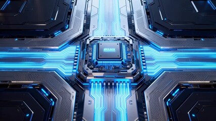 Futuristic circuit board with glowing blue lines - Powered by Adobe