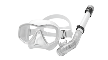 Diving Snorkeling Mask and Tube Set in White with Clear Silicone and Black Straps for Water Sports