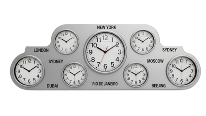 Multi-Region World Clock Display with Modern Silver Frame