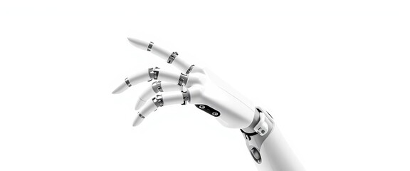 Sleek, white robotic hand with articulated fingers, isolated on white,   ai,   hardware