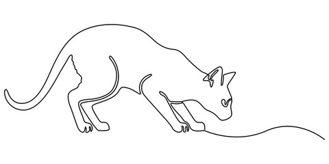 Fototapeta premium Continuous one line drawing of a cute cat. Minimalist single line style cat hand drawn vector illustration