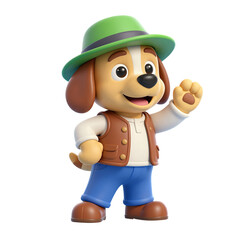 Fototapeta premium Cute cartoon dog mascot waving while wearing a hat