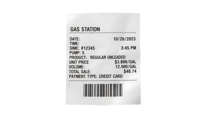 Gas Station Receipt Showing Fuel Purchase and Payment Details