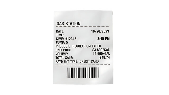 Gas Station Receipt Showing Fuel Purchase and Payment Details
