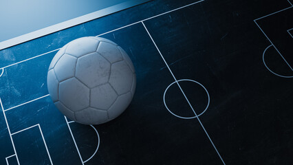 Soccer Ball on Tactics Board Strategy Football Concept. 3d rendering