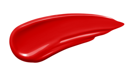 Lipstick smudge swatch. Red liquid lip makeup, paint stroke isolated on transparent background. Cosmetic product smear close up