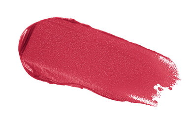 Lipstick brush stroke texture. Red makeup swatch isolated on transparent background. Cosmetic product smudge close up