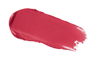 Lipstick brush stroke texture. Red makeup swatch isolated on transparent background. Cosmetic product smudge close up