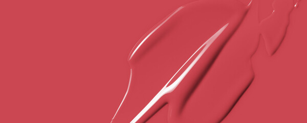 Lipstick texture color background. Red creamy makeup product or paint swatch. Lliquid lipstick or lip gloss smear closeup