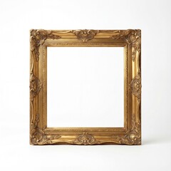 Ornate baroque gold picture frame empty isolated on white.