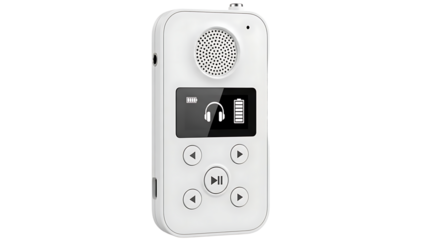 Portable Digital Voice Recorder with Small Screen and Control Buttons in White
