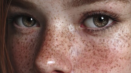 portrait of a young woman, face centered and filling the frame, flawless photoreal skin detail with visible pores, soft natural freckles, tiny peach fuzz hairs, natural skin shine
