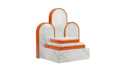 3D Modern Marble Podium with Orange Accents on transparent background