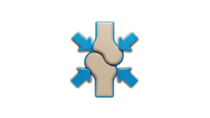 3D Knee joint icon with pressure arrows on transparent background