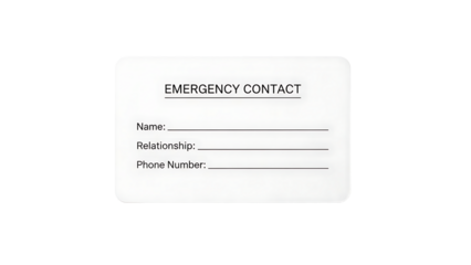 Emergency Contact Card Small White Identification Card with Blank Fields for Name Relationship and Phone Number