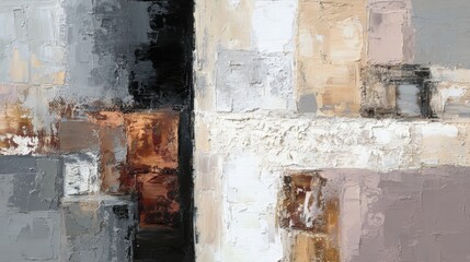 a modern abstract oil painting composed of two vertical panels--one dominated by deep, earthy tones like umber, burnt sienna, and black; the other featuring soft neutrals such as ivory
