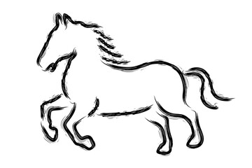 Fototapeta premium Hand drawn black ink horse outline sketch