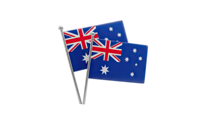 3D Two Australian Flags on Poles on transparent background