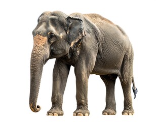 Obraz premium Large adult elephant standing against a bright white background