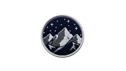 Embroidered Mountain Patch with Night Sky Stars and Snowy Peaks