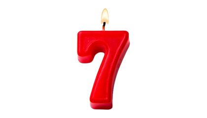A single perfect shaped number 7 candle in pure red wax.