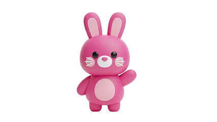 Fototapeta premium 3D Cute pink bunny waving hello on transparent background