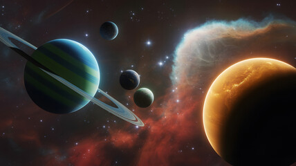 Vibrant planets and celestial bodies in a stunning cosmic landscape