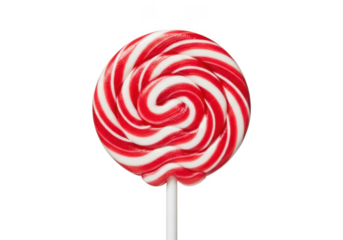 A large red and white swirly lollipop on transparent background
