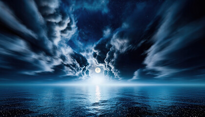 嵐雲が開く月光の海：Moonlight Ocean Through Storm Clouds

