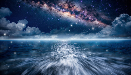 天の川が流れる星夜の海：Milky Way Over the Starry Ocean
