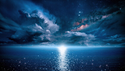 星光が導く静寂の海：Starlit Ocean with Cosmic Clouds
