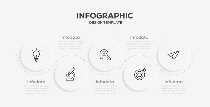 Business data visualisation. Instructional graphics with 5 steps sequence design for web pages. Vector Illustration.