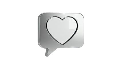 3D Silver speech bubble with heart icon on transparent background