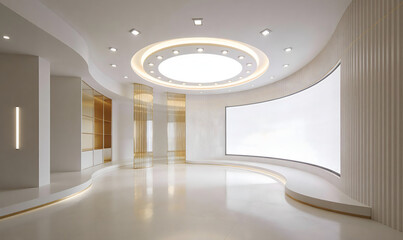 Obraz premium Futuristic Minimalist Interior with Curved Walls and Ambient Lighting