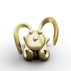 Golden Bunny Rabbit with Silver Eyes Cute, Charming and Funny Toy. 3D Illustration. File with Clipping Path.