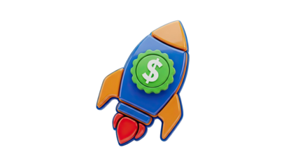 3D Rocket with Dollar Sign on transparent background