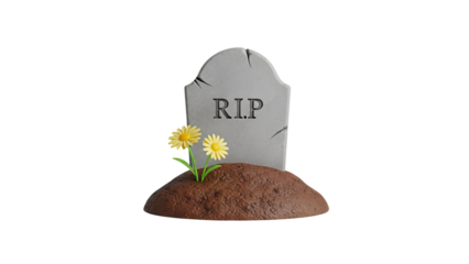 3D Tombstone with RIP and two flowers transparent background