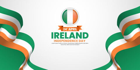 Ireland waving ribbon flag for Independence day banner design