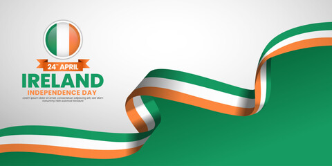 Ireland independence day banner background design element with waving ribbon flag