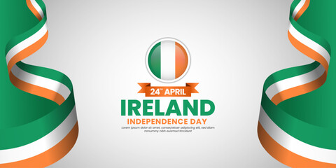 Ireland independence day banner background design element with waving ribbon flag