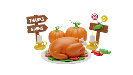 3D Thanksgiving Celebration Scene on transparent background