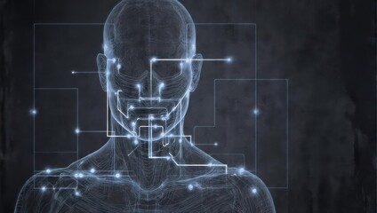 Futuristic Human Body Scan with Glowing Neural Network Connections.