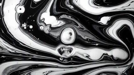 Dynamic black and white abstract liquid art background creating a mesmerizing swirling marble effect with fluid paint texture - Powered by Adobe