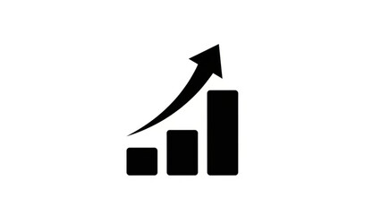 A simple bar graph with an upward trend arrow indicating growth and progress