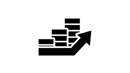 A simple black and white graphic illustration of a rising graph with an upward arrow indicating growth and progress